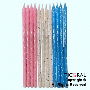 VELA 12 CM ESPIRAL COMBINADA CON PORTAVELA ROSA BLANCO CELESTE BRILLO x 12